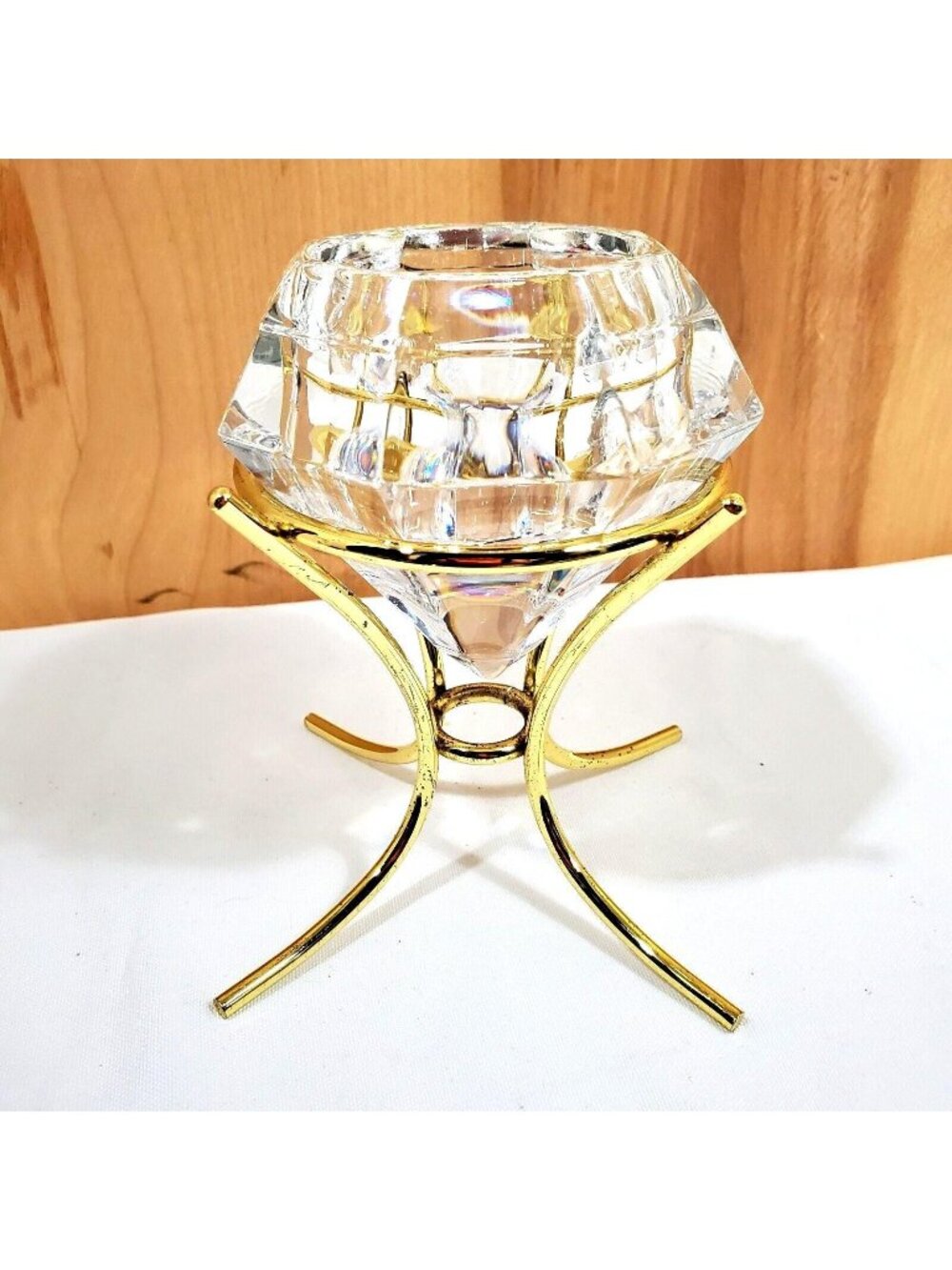 Partylite Solitaire Tealight Candle Holder 24% lead crystal diamond 1999 vtg